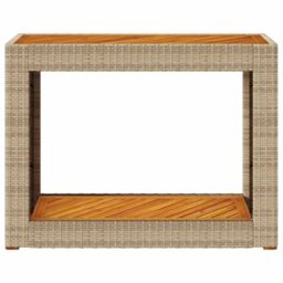 Berkfield Home Garden Side Table with Wooden Top Beige 100x40x75 cm Poly Rattan - Size: 100 x 40 x 75 cm - thumbnail 6
