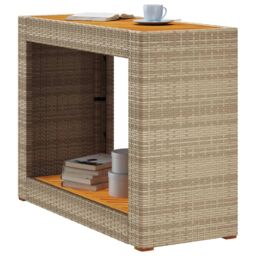 Berkfield Home Garden Side Table with Wooden Top Beige 100x40x75 cm Poly Rattan - Size: 100 x 40 x 75 cm - thumbnail 4