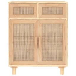 Berkfield Home Sideboard Brown 60x30x75 cm Solid Wood Pine & Natural Rattan in Light Tan - Size: 60 x 30 x 75 cm - thumbnail 4