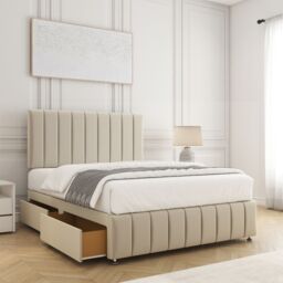 "BSSPOKE Sierra Plush Divan Bed 24"" Headboard 2 Drawers Footend & No Mattress in Cream - Size: Small Double" - thumbnail 2