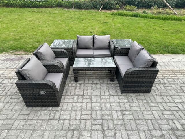 Fimous 7 Piece Rattan Garden Furniture Set Outdoor Patio Sofa, Table & Chairs Garden Table Ideal for Pool Side, Balcony, Outdoor Set in Dark Grey - image 1
