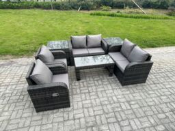 Fimous 7 Piece Rattan Garden Furniture Set Outdoor Patio Sofa, Table & Chairs Garden Table Ideal for Pool Side, Balcony, Outdoor Set in Dark Grey - thumbnail 2