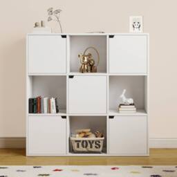 EONLION 9 Cube Wooden Bookcase Storage Shelving Display Unit in White - thumbnail 1