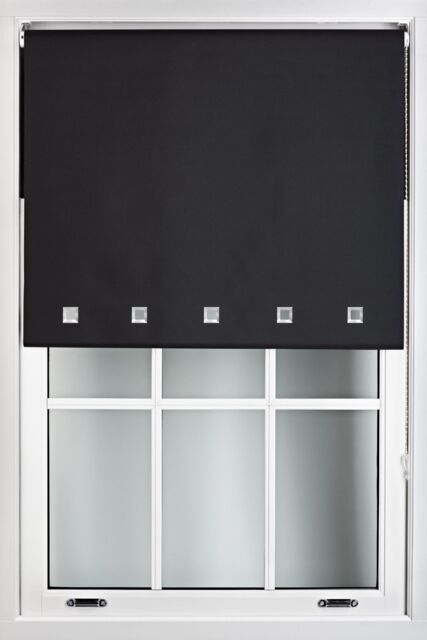 Furnished Blackout Fabric with Chrome Square Eyelets - Window Roller Blinds in Black - Size: 90 cm width x 165 cm drop - image 1