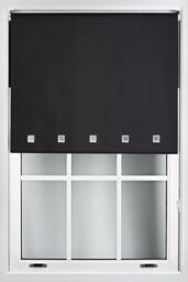 Furnished Blackout Fabric with Chrome Square Eyelets - Window Roller Blinds in Black - Size: 90 cm width x 165 cm drop - thumbnail 1