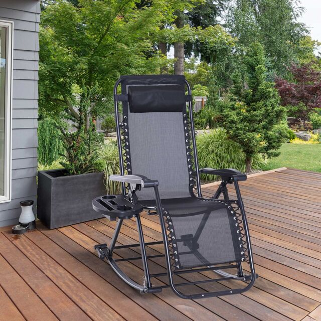 OUTSUNNY Folding Recliner Chair Outdoor Lounge Rocker Zero-Gravity Seat in Black - image 1