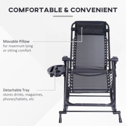 OUTSUNNY Folding Recliner Chair Outdoor Lounge Rocker Zero-Gravity Seat in Black - thumbnail 6