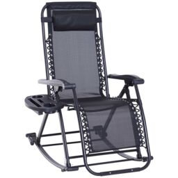 OUTSUNNY Folding Recliner Chair Outdoor Lounge Rocker Zero-Gravity Seat in Black - thumbnail 2