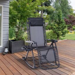 OUTSUNNY Folding Recliner Chair Outdoor Lounge Rocker Zero-Gravity Seat in Black