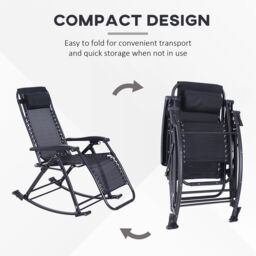OUTSUNNY Folding Recliner Chair Outdoor Lounge Rocker Zero-Gravity Seat in Black - thumbnail 4