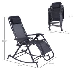 OUTSUNNY Folding Recliner Chair Outdoor Lounge Rocker Zero-Gravity Seat in Black - thumbnail 3