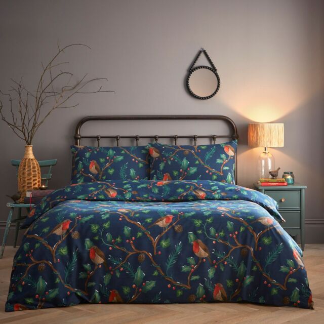 Portfolio Home Dalby Robins Holly Duvet Cover Quilt Set with Pillowcase in Blue - Size: King - image 1
