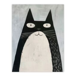 "Artery8 Cute Black White Tuxedo Cat Lover Pet Painting Wall Art Print - Size: W24"" x H32""" - thumbnail 1