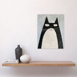"Artery8 Cute Black White Tuxedo Cat Lover Pet Painting Wall Art Print - Size: W24"" x H32""" - thumbnail 4
