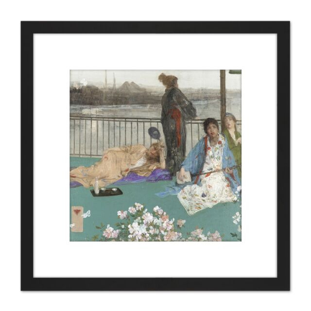 Artery8 James Mcneill Whistler Variations In Flesh Colour Balcony Cropped 8X8 Inch Square Wooden Framed Wall Art Print Picture with Mount in Black - image 1