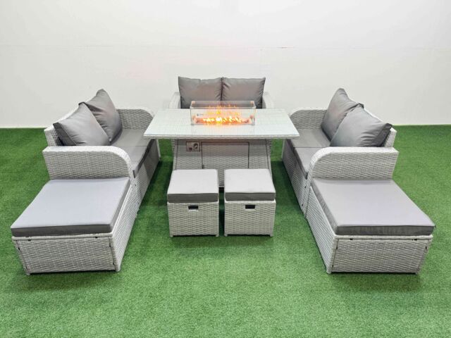 Fimous 10 Seater Outdoor Garden Furniture Set with Love Sofa in Light Grey - image 1