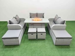 Fimous 10 Seater Outdoor Garden Furniture Set with Love Sofa in Light Grey - thumbnail 2