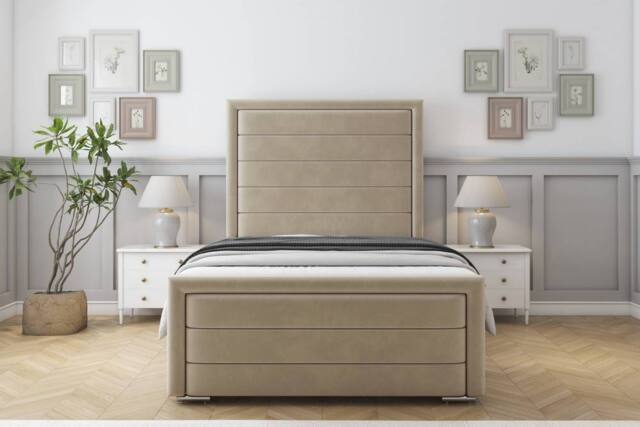 "Sloomy Ashford Coniston Frame-Mattress - 50"" Upholstered Headboard in Cream - Size: King" - image 1