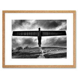 "Artery8 Wall Art Print Angel of The North Black & White Art Black Framed 9x7 inch in Beige - Size: W7"" x H9""" - thumbnail 1