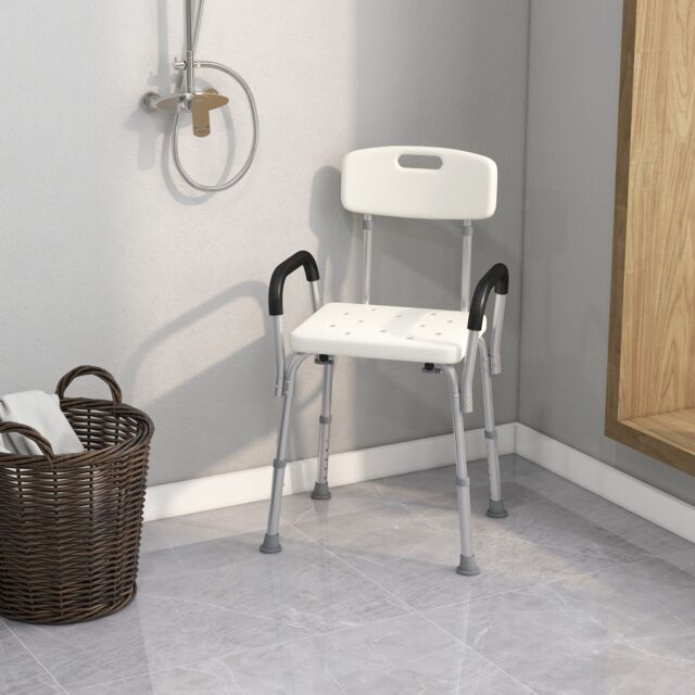 HOMCOM Light Weight Aluminum Shower Bench Portable Lift Chair w/ Back & Armrest in White - image 1