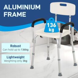 HOMCOM Light Weight Aluminum Shower Bench Portable Lift Chair w/ Back & Armrest in White - thumbnail 4