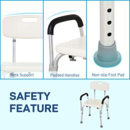 HOMCOM Light Weight Aluminum Shower Bench Portable Lift Chair w/ Back & Armrest in White - thumbnail 6