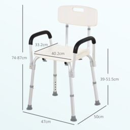 HOMCOM Light Weight Aluminum Shower Bench Portable Lift Chair w/ Back & Armrest in White - thumbnail 3