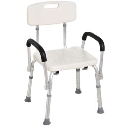 HOMCOM Light Weight Aluminum Shower Bench Portable Lift Chair w/ Back & Armrest in White - thumbnail 2