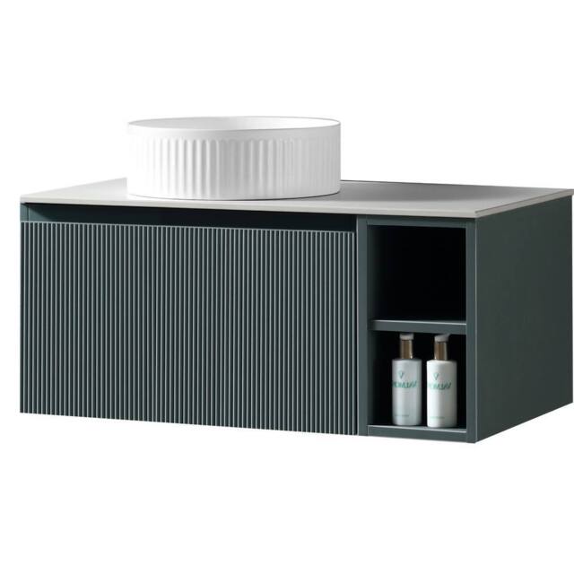 Bathroom Kingdom Flauto Smoked Sage Wall Hung Basin Vanity 800mm in Dark Green - image 1