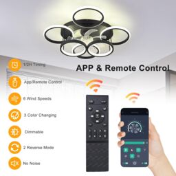Garwarm Modern LED Dimmable Bladeless Ceiling Fans with Lights Black 63cm - thumbnail 3