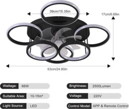 Garwarm Modern LED Dimmable Bladeless Ceiling Fans with Lights Black 63cm - thumbnail 7