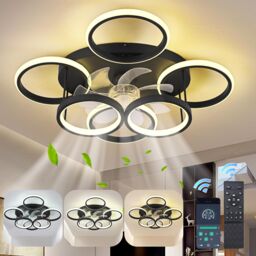 Garwarm Modern LED Dimmable Bladeless Ceiling Fans with Lights Black 63cm