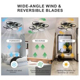 Garwarm Modern LED Dimmable Bladeless Ceiling Fans with Lights Black 63cm - thumbnail 4
