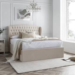 Bedmaster Warwick Velvet Ottoman Bed & Cotswold 3000 Pocket Sprung Natural Mattress in Light Stone - Size: Double - thumbnail 3