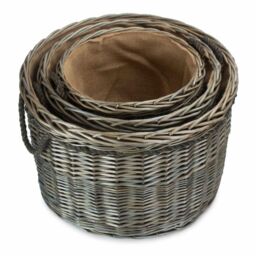 Red Hamper Set of 3 Antique Wash Round Storage Log Basket in Light Brown - thumbnail 2