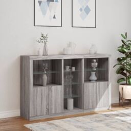 Berkfield Home Sideboard with LED Lights Grey Sonoma 162x37x100 cm - Size: 162 x 37 x 100 cm - thumbnail 4