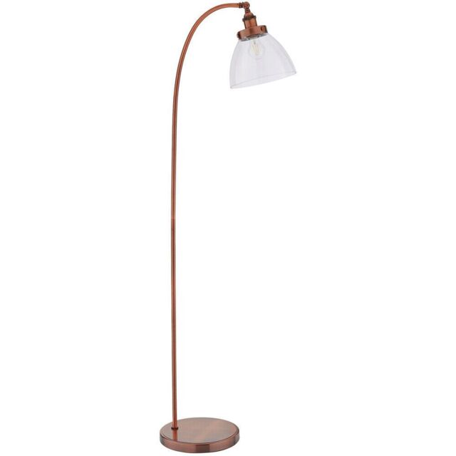 Loops Curved Arm Floor Lamp Aged Copper Tall Free Standing Metal Retro Reading Light - image 1
