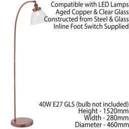 Loops Curved Arm Floor Lamp Aged Copper Tall Free Standing Metal Retro Reading Light - thumbnail 2
