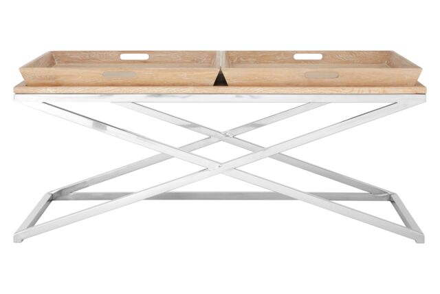 Orsina Durable Coffee Table, Oak Table Top Decorative Coffee Table For Livingroom, Sturdy Modern Coffee Table in Silver - image 1