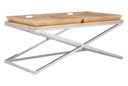 Orsina Durable Coffee Table, Oak Table Top Decorative Coffee Table For Livingroom, Sturdy Modern Coffee Table in Silver - thumbnail 2