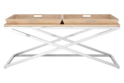 Orsina Durable Coffee Table, Oak Table Top Decorative Coffee Table For Livingroom, Sturdy Modern Coffee Table in Silver
