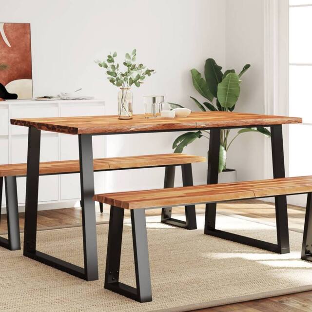 Berkfield Home Dining Table with Live Edge 140x80x75 cm Solid Wood Acacia in Brown - Size: 140 x 80 x 75 cm - image 1