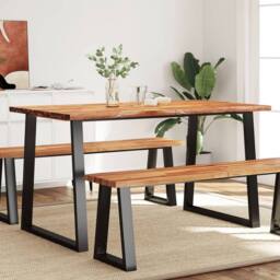 Berkfield Home Dining Table with Live Edge 140x80x75 cm Solid Wood Acacia in Brown - Size: 140 x 80 x 75 cm - thumbnail 1