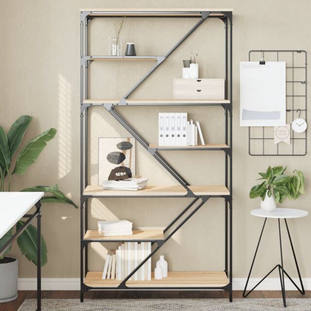 Berkfield Home Bookshelf Sonoma Oak 91x36x176 cm Engineered Wood & Steel in Brown - Size: 91 x 36 x 176 cm - image 1