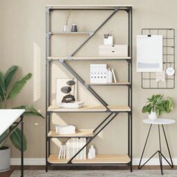 Berkfield Home Bookshelf Sonoma Oak 91x36x176 cm Engineered Wood & Steel in Brown - Size: 91 x 36 x 176 cm - thumbnail 1