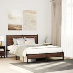Berkfield Home Metal Bed Frame without Mattress Brown Oak 137x190 cm - thumbnail 1