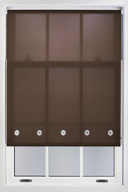 Furnished Mocha Daylight Roller Blind with Chrome Round Eyelets - Trimmable Window Shade in Chocolate - Size: 60 cm width x 210 cm drop - image 1