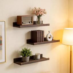 Kelvenix 3 Pcs Wall Floating Book Shelves Charcoal Color in Brown - Size: 0.6m2 - thumbnail 3