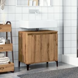Berkfield Home Sink Cabinet Artisan Oak 58x33x60 cm Engineered Wood in Brown - Size: 58 x 33 x 60 cm - thumbnail 3