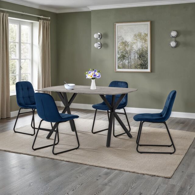 Seconique Athens Concrete Effect Rectangular Dining Set with Lukas Chairs in Blue - image 1